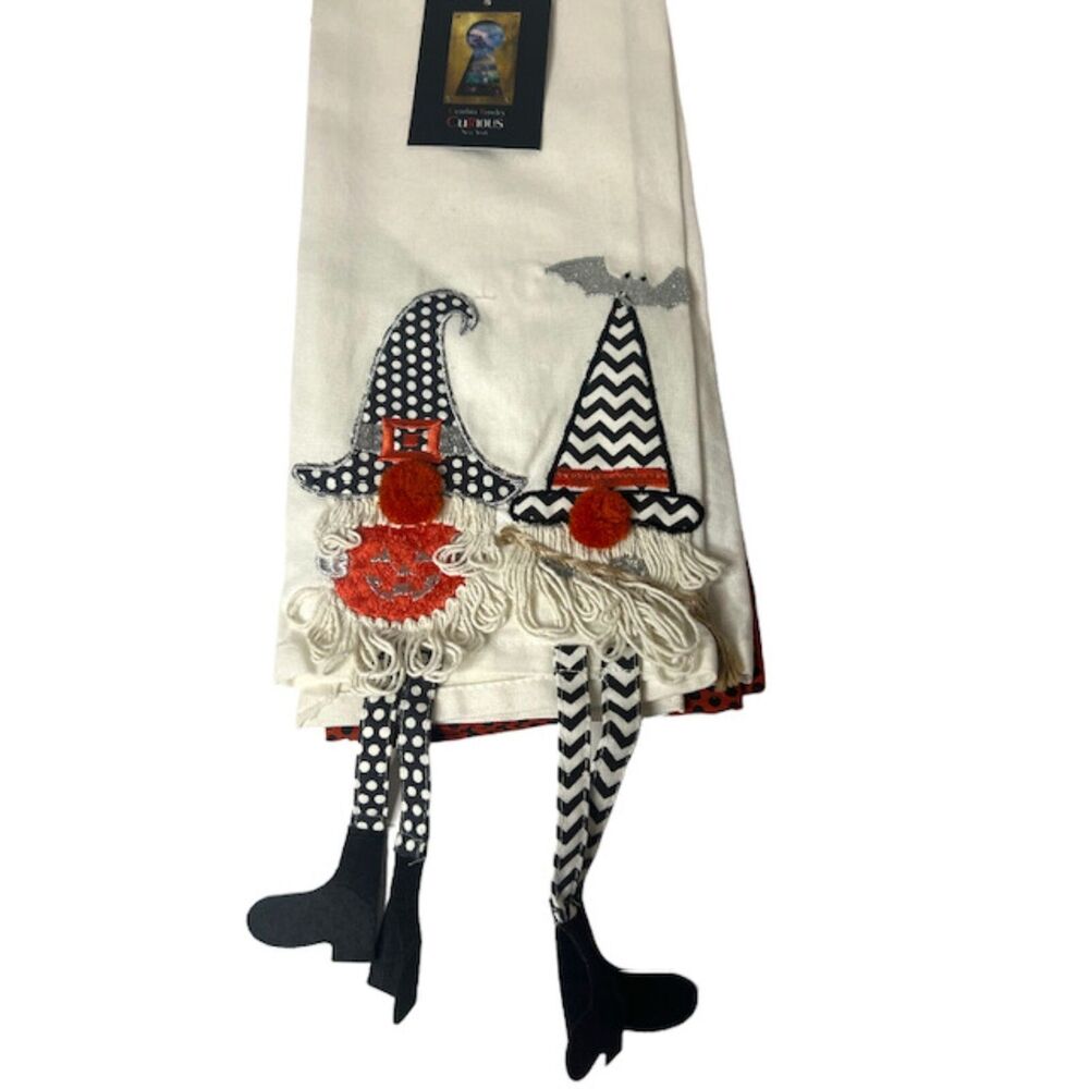 Cynthia Rowley Halloween Kitchen Towels Gnomes w Dangly Legs Witch Jack OLantern